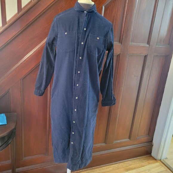 L.L. Bean Womens Navy Blue Corduroy Long Button-Down Shirt Dress Size 12 - Picture 1 of 5